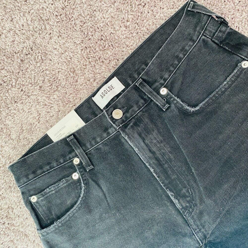 NWT AGOLDE Cherie High Rise Straight Black Distressed Jeans Size 29